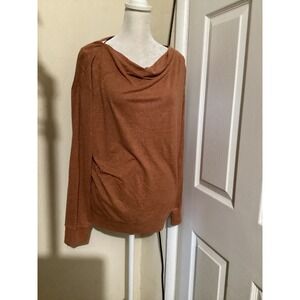 Prana Womens Hemp Blend Cowl Neck Long Sleeve Top Rust Terracotta Large